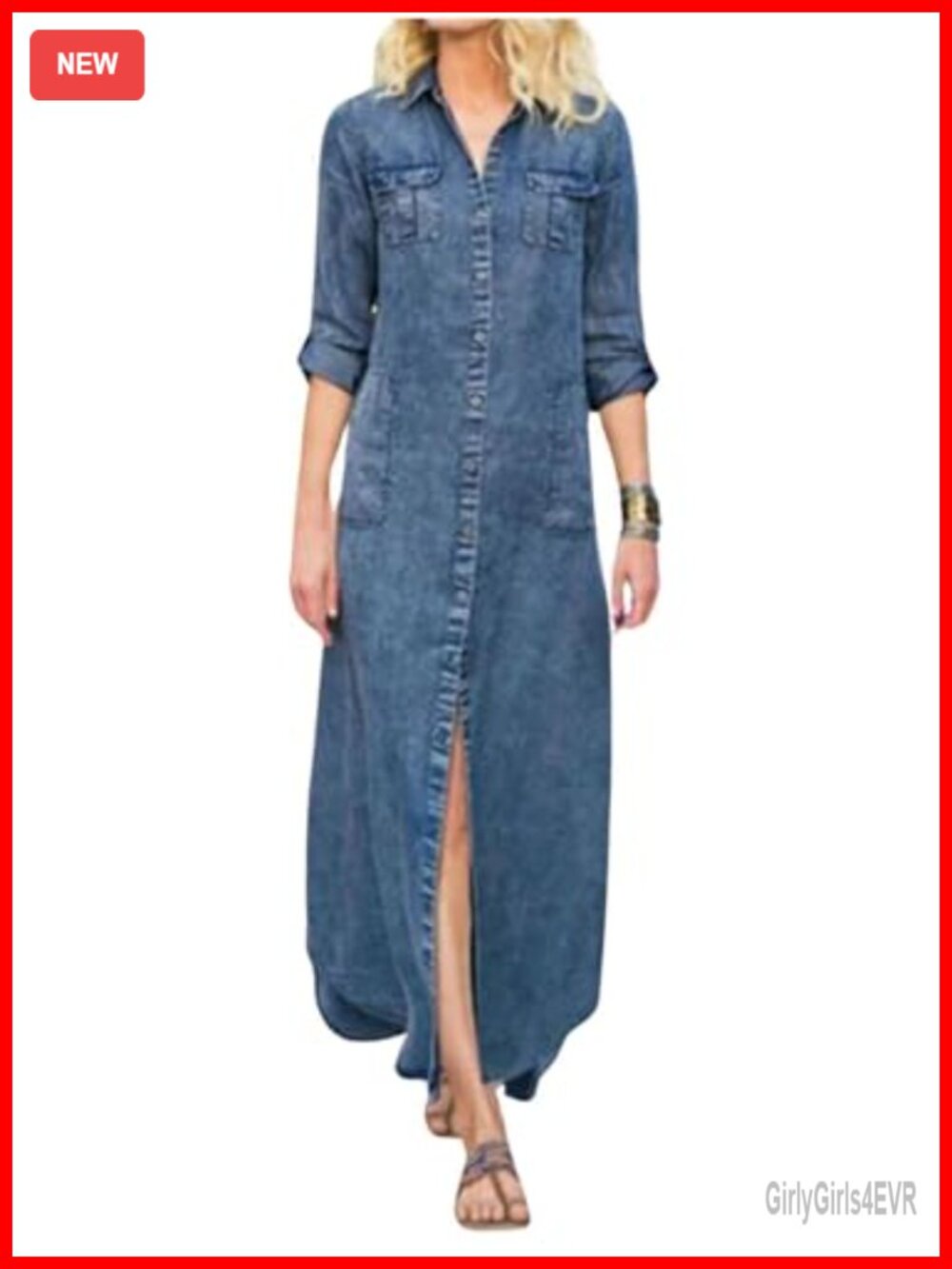 Womens Denim Shirt Dress Long Sleeve Button Down Maxi Jean Dress